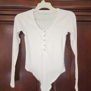 S White Long Sleeve Henley Bodysuit By Aerie